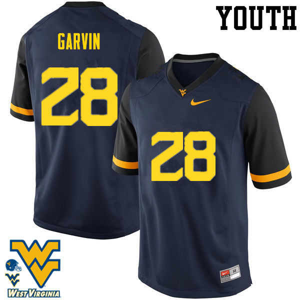Youth #28 Terence Garvin West Virginia Mountaineers College Football Jerseys-Navy - Click Image to Close